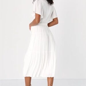 Lulu’s Wholesome Whimsy White Tiered Faux-Wrap Dress With Pockets Small